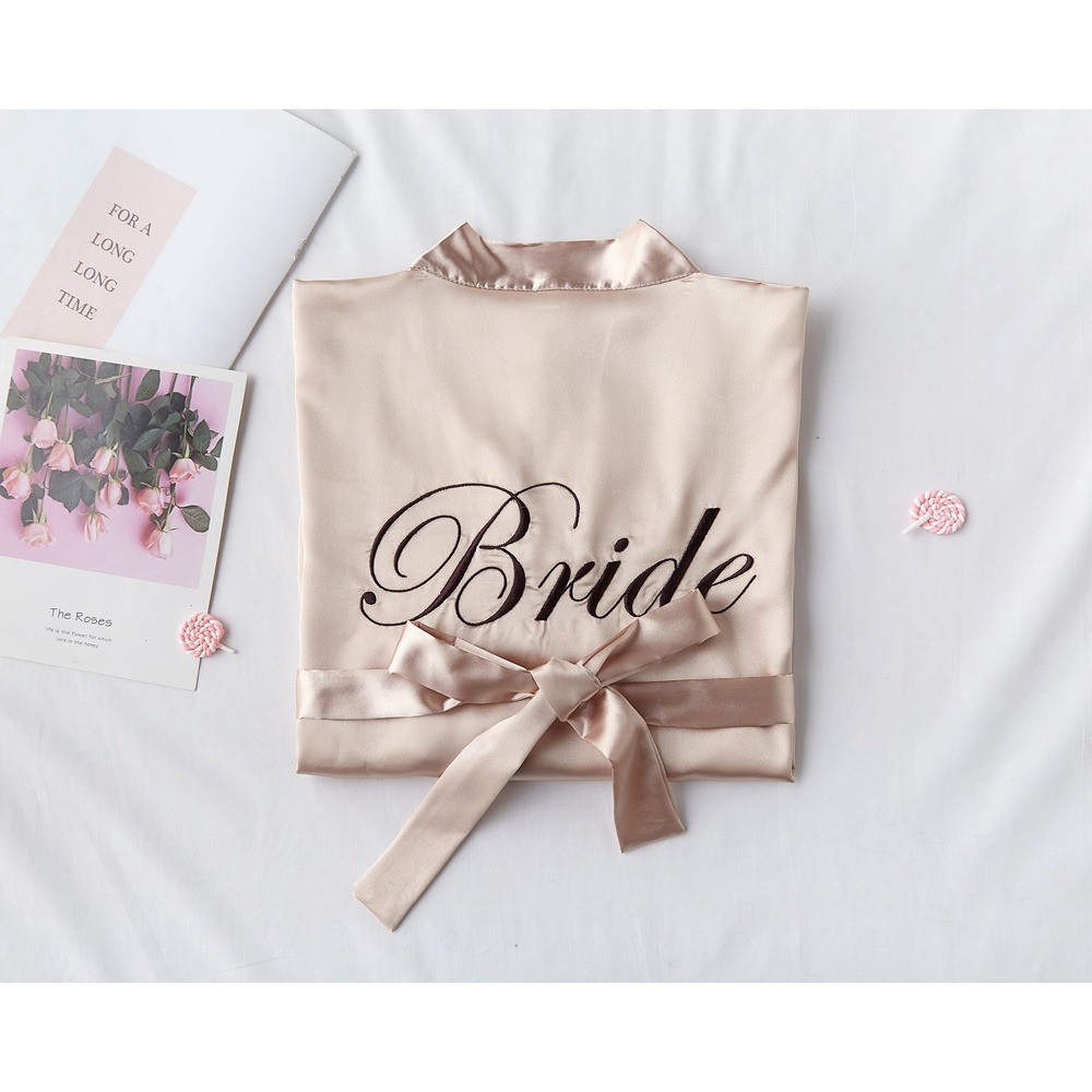 Champagne Satin Bride Robe for Wedding Bridal Party