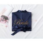 Navy Blue Satin Bride Robe for Wedding Bridal Party