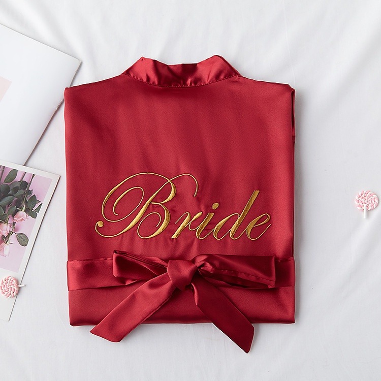 Red Satin Bride Robe for Wedding Bridal Party