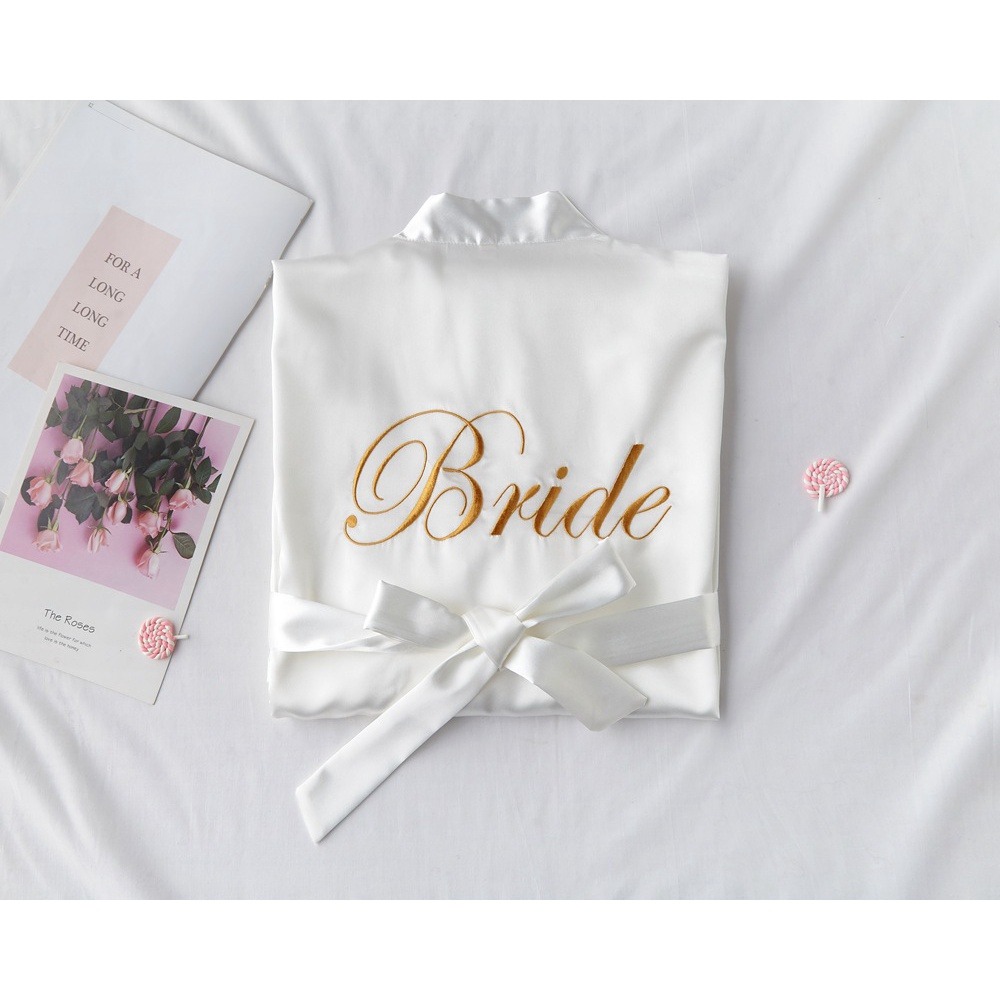 White Satin Bride Robe for Wedding Bridal Party